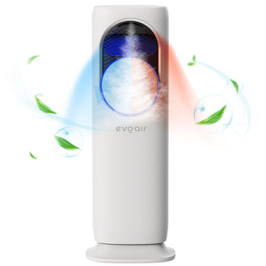 Ventilator turn 4 in 1 Evoair BRIIS SILVER, Aerotermă, Răcitor, Umidificator, Sterilizator UV, Telecomanda, 2 viteze Încălzire, 3 viteze Răcire, Pastile Racire 2+2 Cadou, Rezervor 3.15l Alb/Argintiu