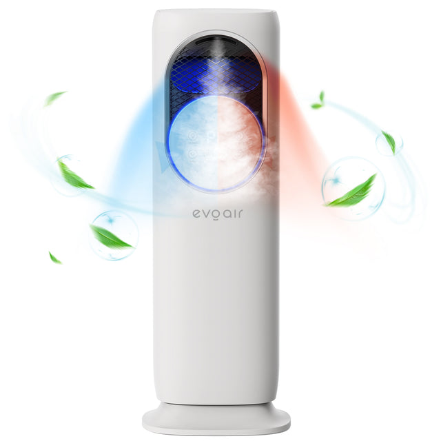Ventilator turn 4 in 1 Evoair BRIIS SILVER, Aerotermă, Răcitor, Umidificator, Sterilizator UV, Telecomanda, 2 viteze Încălzire, 3 viteze Răcire, Pastile Racire 2+2 Cadou, Rezervor 3.15l Alb/Argintiu