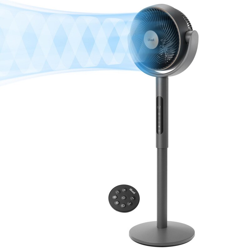 Ventilator cu picior Levoit, LPF-R432-AEUR, 110.8 cm, 28W, Senzor de Temperatură, 4 Moduri, Oscilație 120 grade, 12 viteze, Siilențios, Negru cu Auriu