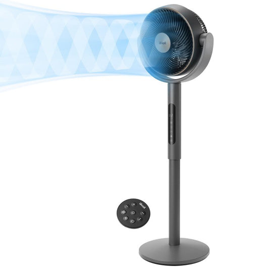 Ventilator cu picior Levoit, LPF-R432-AEUR, 110.8 cm, 28W, Senzor de Temperatură, 4 Moduri, Oscilație 120 grade, 12 viteze, Siilențios, Negru cu Auriu