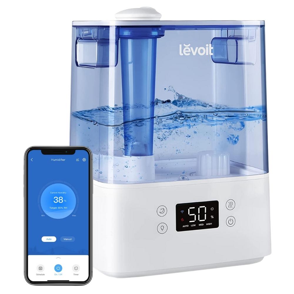 Umidificator de aer LEVOIT Classic 300S, Rezervor 6L, Super Silentios, Aplicatie Smart, Senzor Umiditate, Functie AUTO, Aromaterapie, Autonomie 60 ore, Blue