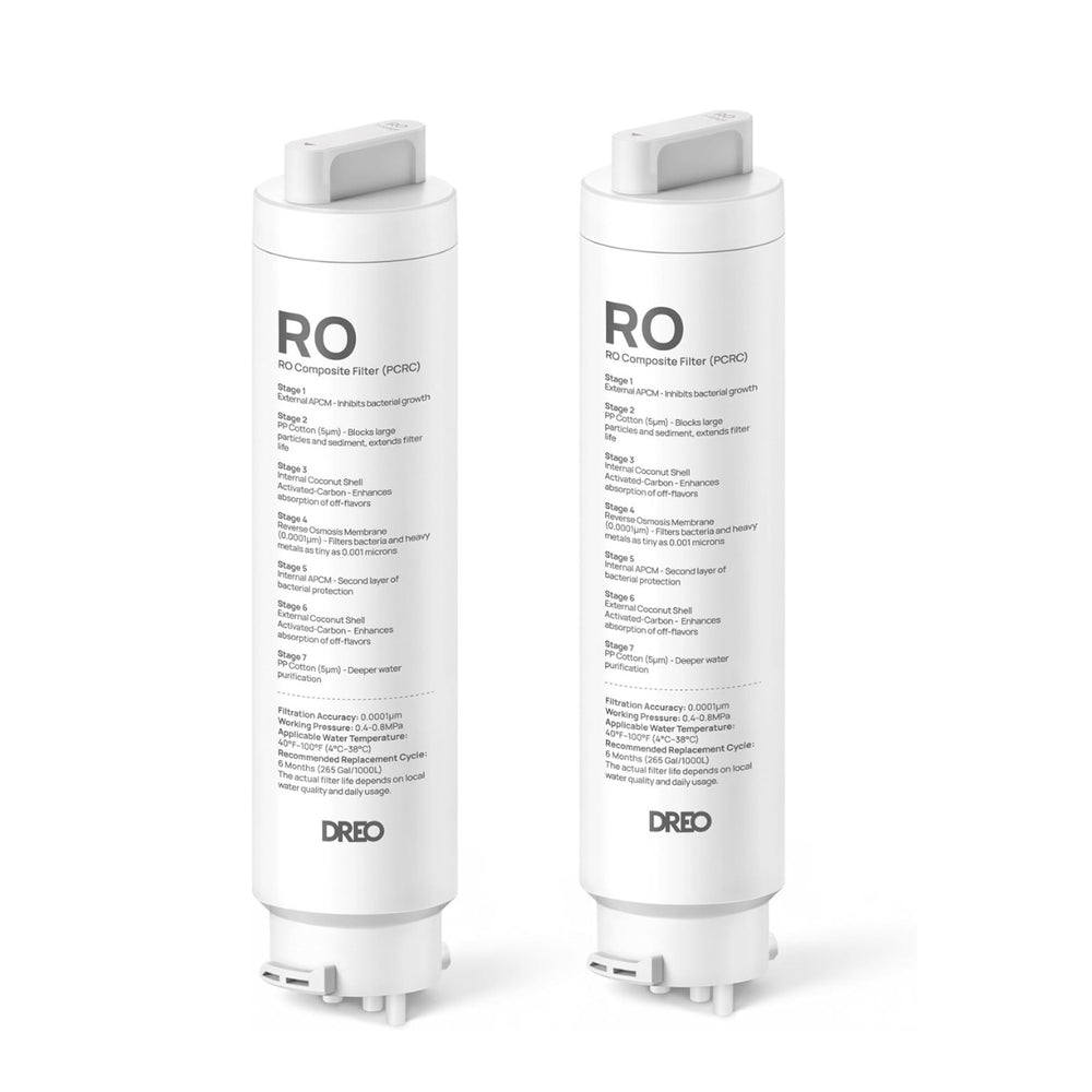 Set 2 filtre de schimb pentru osmoză inversă Dreo DR-KPA032, compatibile cu filtrele de apă DREO RO 112, 113, 114 și 115, elimină 99,99% dintre contaminanți, inclusiv PFOA, PFOS și clor, testate SGS, Alb
