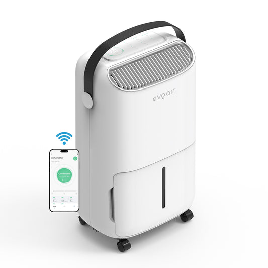Resigilat! Dezumidificator Evoair, NovaDry 12 Smart, 12l/24h, Senzor de Umiditate, Functie Ionizare, Uscare Rufe, Rezervor 2.5l, Lampa UVC, Alb, Curea Neagra