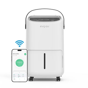 Dezumidificator Evoair, NovaDry 12 Smart, 12l/24h, Senzor de Umiditate, Functie Ionizare, Uscare Rufe, Rezervor 2.5l, Lampa UVC, Alb, Curea Neagra