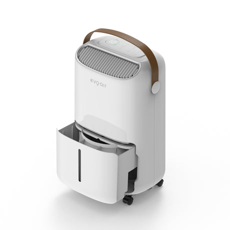Dezumidificator Evoair, NovaDry 12 Smart, 12l/24h, Senzor de Umiditate, Functie Ionizare, Uscare Rufe, Rezervor 2.5l, Lampa UVC, Alb, Curea Maro