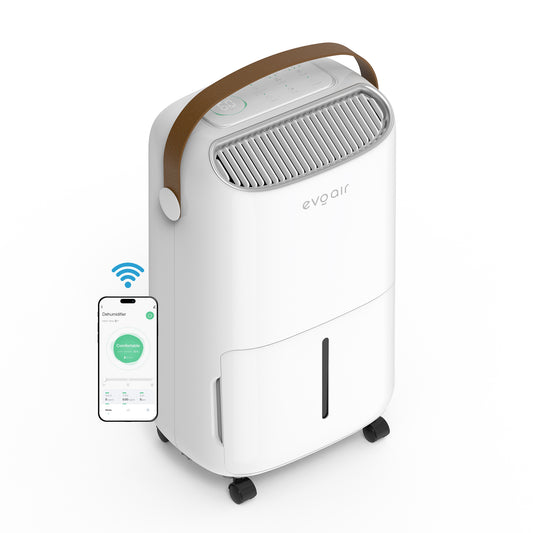 Resigilat! Dezumidificator Evoair, NovaDry 16 Smart, 16l/24h, Senzor de Umiditate, Functie Ionizare, Uscare Rufe, Rezervor 2.5l, Lampa UVC, Alb, Curea Maro