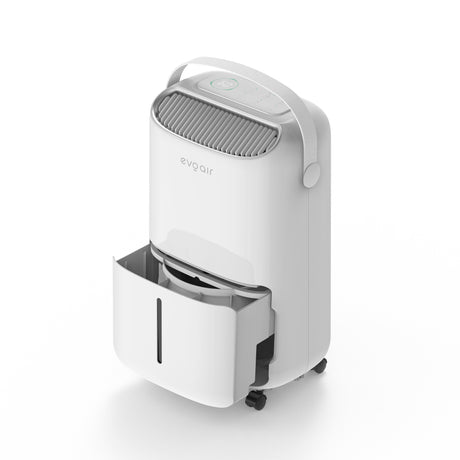 Resigilat! Dezumidificator evoair, NovaDry 12 Smart, 12l/24h, Senzor de Umiditate, Functie Ionizare, Uscare Rufe, Rezervor 2.5l, Lampa UVC, Alb, Curea Crem