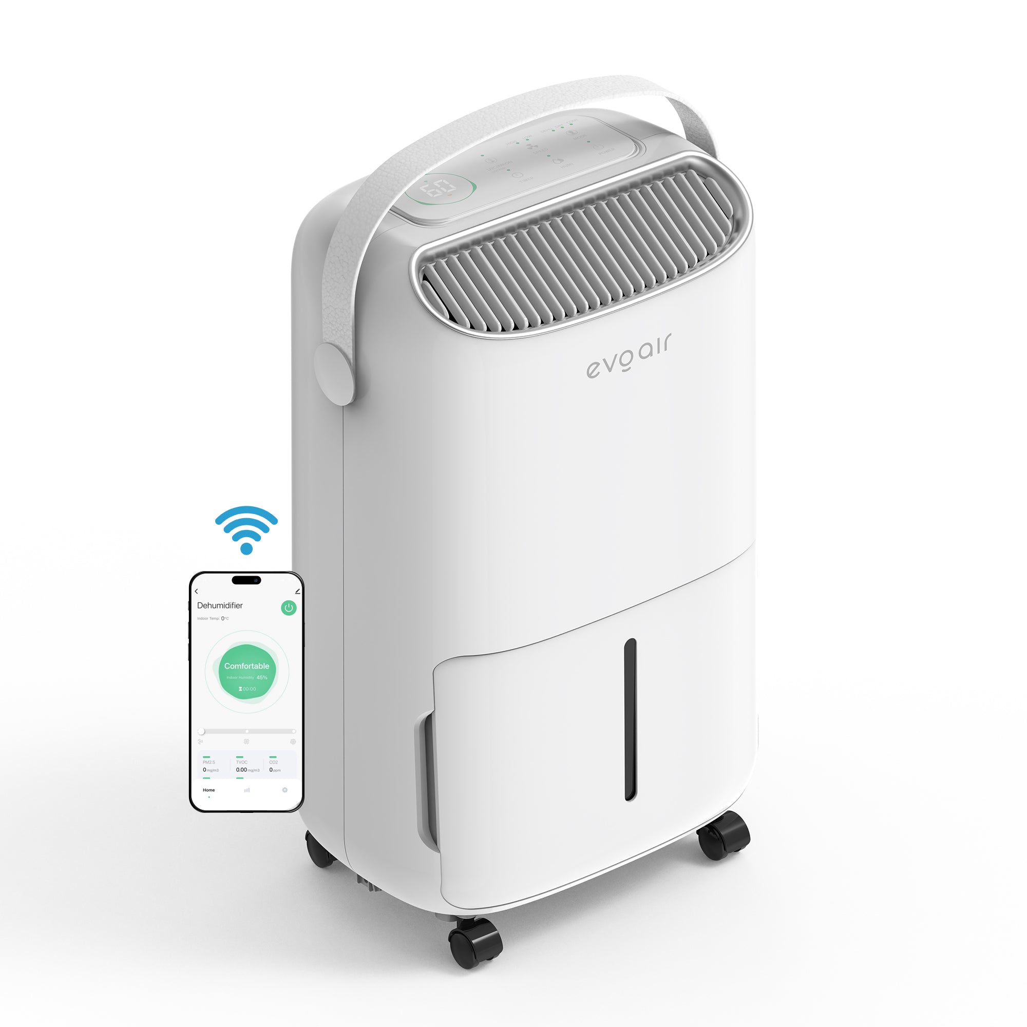 Resigilat! Dezumidificator evoair, NovaDry 12 Smart, 12l/24h, Senzor de Umiditate, Functie Ionizare, Uscare Rufe, Rezervor 2.5l, Lampa UVC, Alb, Curea Crem