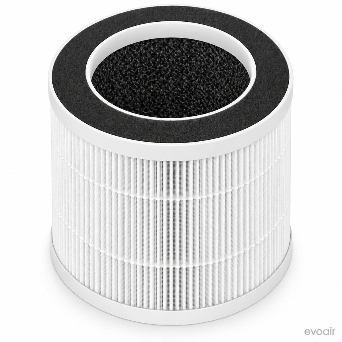Filtru Evoair Joy văzut de sus, cu inelul negru și interiorul cu carbon activ