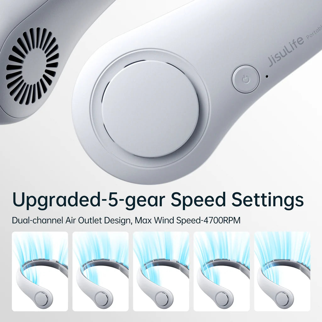 Ventilator portabil de gât JISULIFE Life3, autonomie 3-16h, baterie 4000mAh, 3 viteze, încărcare rapidă, Roz