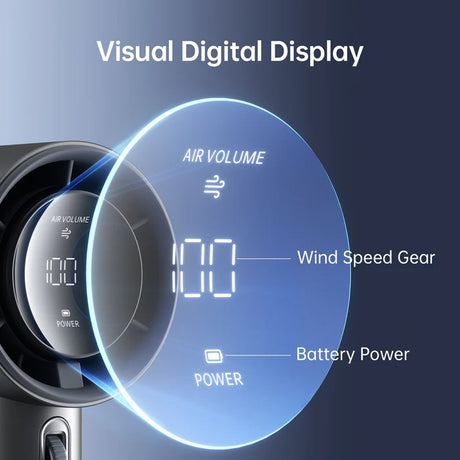 Ventilator portabil de mână JISULIFE Pro1, autonomie 2-12h, baterie 3600mAh, 100 viteze, încărcare rapidă, Afișaj LED, Albastru