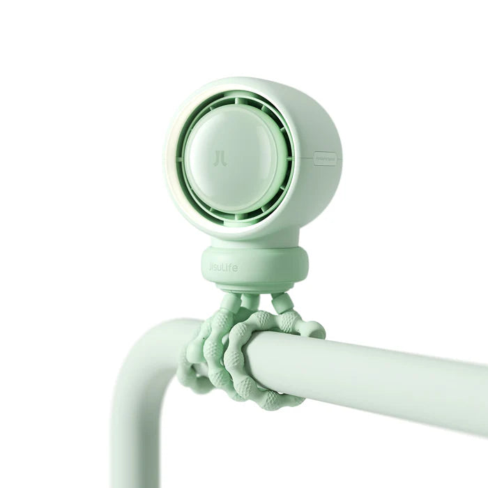 Ventilator portabil pentru cărucior JISULIFE Life 2, 4000mAh, 5 viteze, autonomie 2–11,5 h, verde mentă
