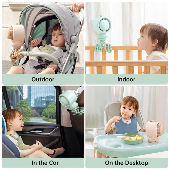Ventilator portabil pentru cărucior JISULIFE, Life 2S autonomie 2.5-12.5h, baterie 5000mAh, 100 viteze, încărcare rapidă, Filtru pentru purificare aer, Verde mentă