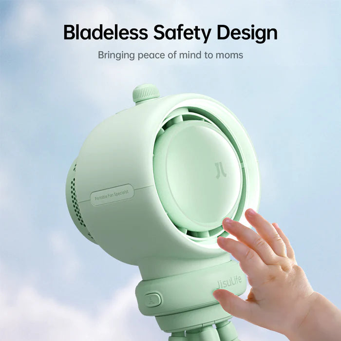 Ventilator portabil pentru cărucior JISULIFE, Life 2S autonomie 2.5-12.5h, baterie 5000mAh, 100 viteze, încărcare rapidă, Filtru pentru purificare aer, Verde mentă