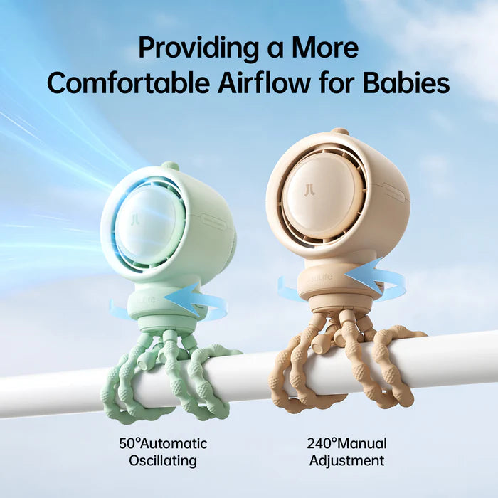 Ventilator portabil pentru cărucior JISULIFE, Life 2S autonomie 2.5-12.5h, baterie 5000mAh, 100 viteze, încărcare rapidă, Filtru pentru purificare aer, Verde mentă