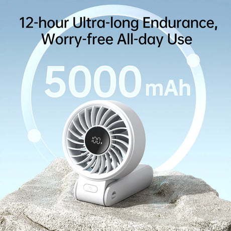 Ventilator portabil de mână JISULIFE, Life7,, autonomie 3.5-19h, baterie 5000mAh, 5 viteze, încărcare rapidă, Roz