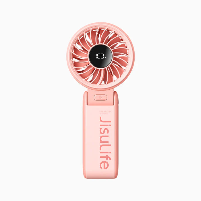 Ventilator portabil de mână JISULIFE, Life7,, autonomie 3.5-19h, baterie 5000mAh, 5 viteze, încărcare rapidă, Roz