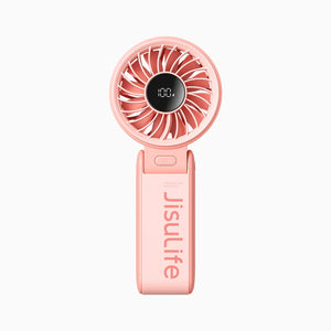 Ventilator portabil de mână JISULIFE, Life7,, autonomie 3.5-19h, baterie 5000mAh, 5 viteze, încărcare rapidă, Roz