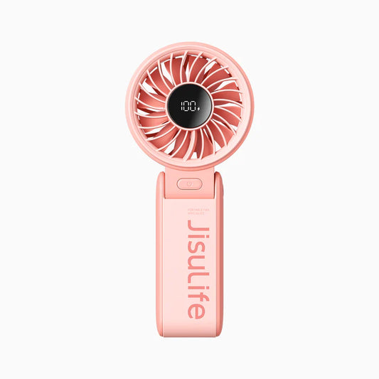 Ventilator portabil de mână JISULIFE, Life7,, autonomie 3.5-19h, baterie 5000mAh, 5 viteze, încărcare rapidă, Roz