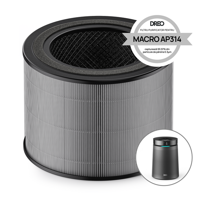 Filtru purificator de aer Dreo DR-HPA032 pentru purificator HAP006, 3 în 1, Pre-filtru, Filtru True HEPA, Filtru Carbon activ, Alb