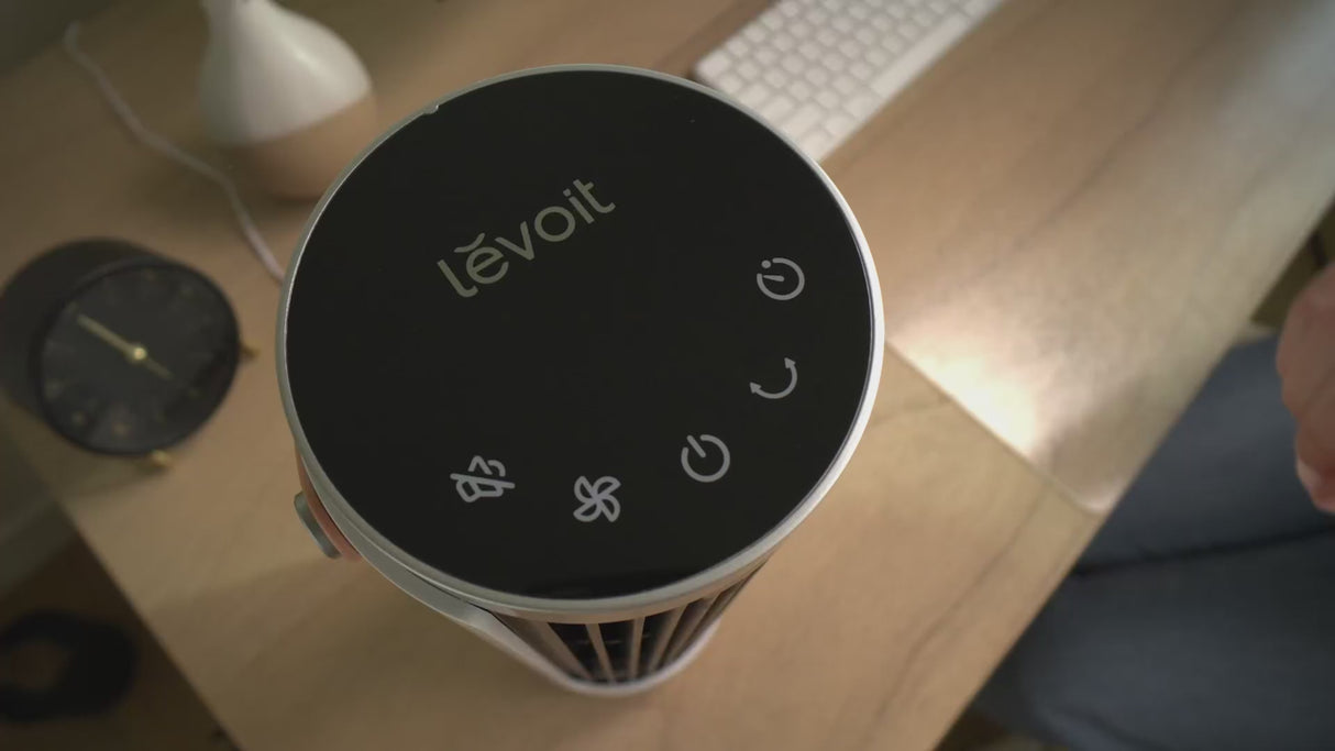 Ventilator turn Levoit Windi Mini, 33,5cm, LTF-F132-BEUR, Nivel zgomot 20 dB, Portabil, Temporizator de până la 12h, 7.5W, Oscilație de 90°, 5 Trepte viteza, Turbo, Telecomanda, Negru