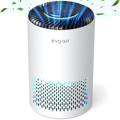 Purificator de aer Evoair Zuno, Filtru 3 in 1 True HEPA, Carbon Activ, Lampă UV, 3 viteze, Mod Noapte, Aromaterapie, Lumină Ambientală, Timer, Alb