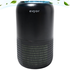 Purificator de aer Evoair, Yuvo, Lampă UV-C, Filtru 3in1, True Hepa, Carbon Activ, Pre-filtru, 4 viteze, Funcție Polen/Animale, Mod Noapte, Blocare Ecran, Lumină Ambientală, Negru
