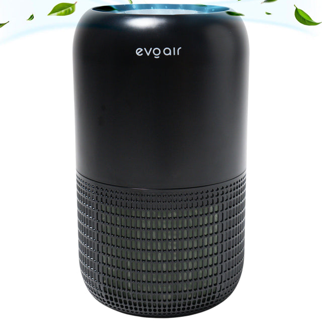 Purificator de aer Evoair, Yuvo, Lampă UV-C, Filtru 3in1, True Hepa, Carbon Activ, Pre-filtru, 4 viteze, Funcție Polen/Animale, Mod Noapte, Blocare Ecran, Lumină Ambientală, Negru