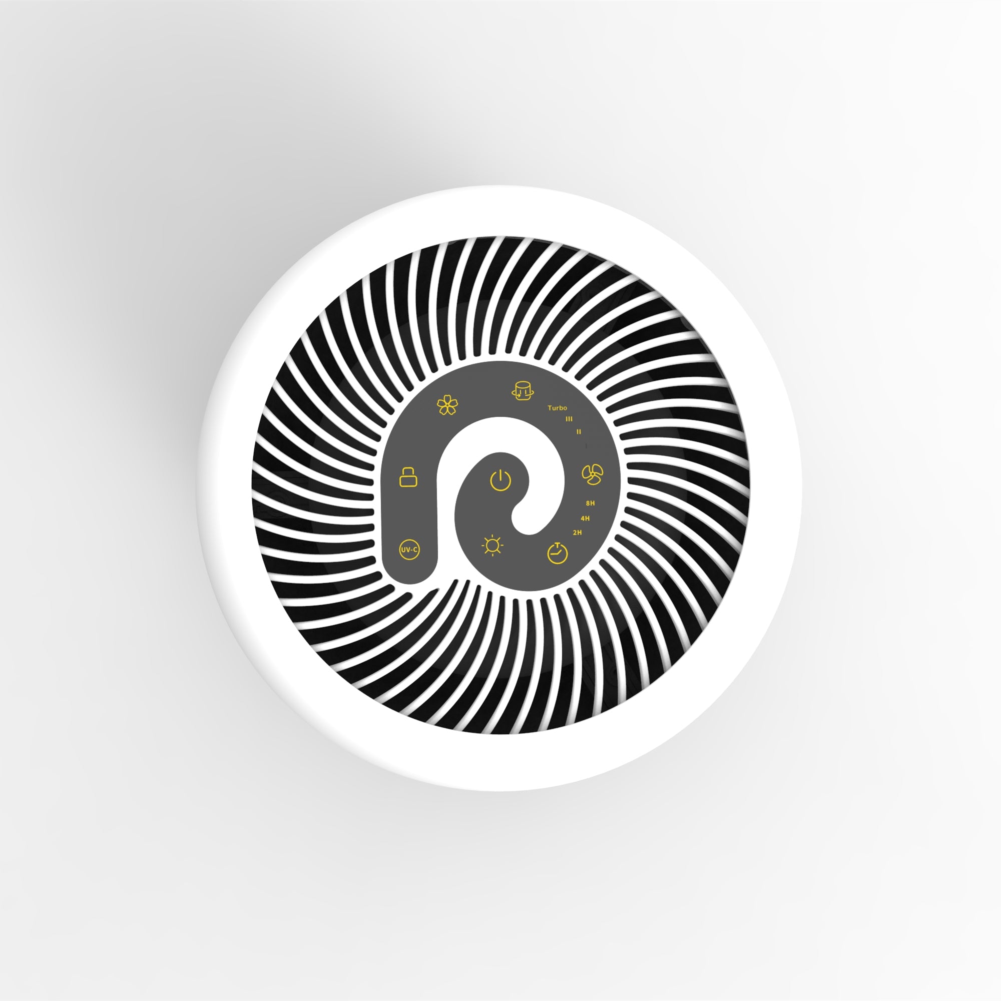 Resigilat! Purificator de aer Evoair, YuvoSpin, Lampă UV-C, Filtru 3in1, True Hepa, Carbon Activ, Pre-filtru, 4 viteze, Funcție Polen/Animale, Mod Noapte, Blocare Ecran, Lumină Ambientală, Alb, Filtru Sigilat