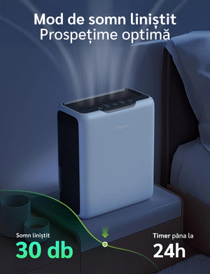 Dezumidificator aer Evoair HUMIXDUO, 500ml/24h, 3 Moduri funcționare, Silențios, Lumină Ambientală, Rezerva cu Silicagel, Timer 48h, Rezervor 2.5l, Alb
