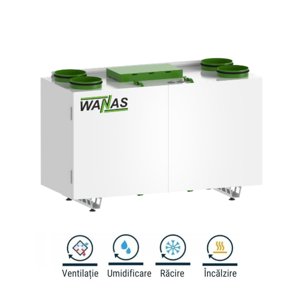 Centrala de Ventilatie cu recuperare de caldura 4 in 1, Wanas Combo 430 Prestige cu baterie pe apa, Smart,  Functie Ventilatie, Umidificare, Incalzire si Racire