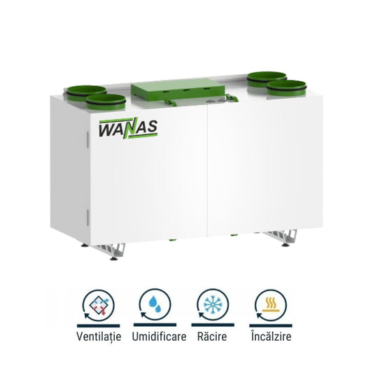 Centrala de Ventilatie cu recuperare de caldura 4 in 1 Wanas Combo 630 Prestige cu baterie pe freon si agregat Midea, Smart, Functie Ventilatie, Umidificare, Incalzire si Racire